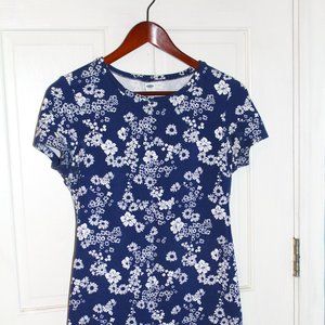 Blue Floral T-shirt Dress - women's size small